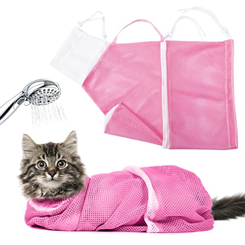 Perfekt Love Katzen-Badetasche, kratzfest, für Katzen, Fledermaus, Duschtasche, Anti-Biss, Katzen-Waschbeutel für Nageltrimmen, Medizineinnahme für kleine, mittelgroße und große Katzenwelpen (rosa) von Perfekt Love