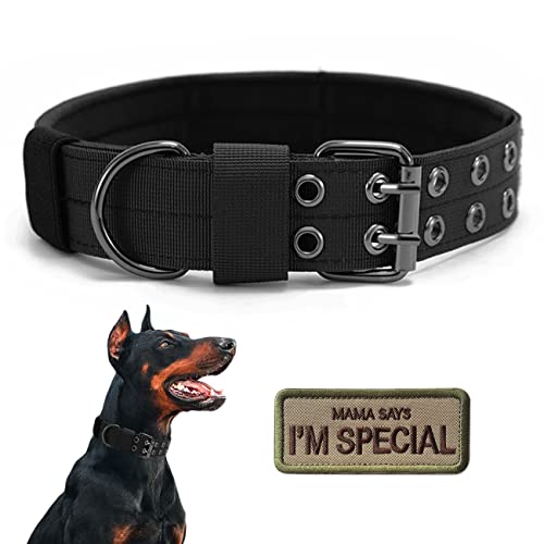 Taktisches Hundehalsband, Militär, verstellbar, weiches Nylon, K9-Trainingshalsband mit Aufnäher, robuste Metallschnalle, Halsbänder für mittelgroße und große Hunde (M, Schwarz) von Periflowin