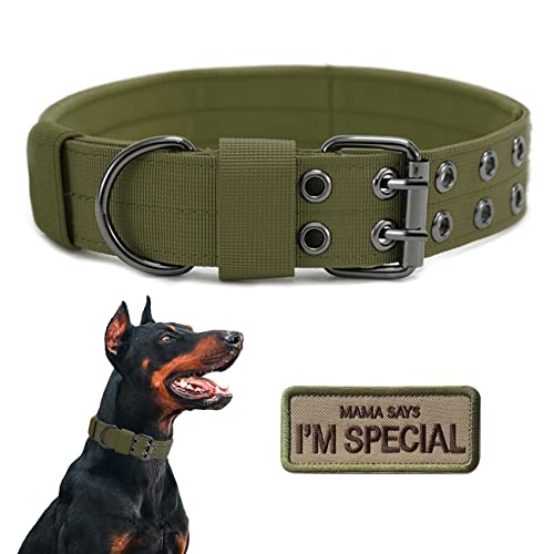 Taktisches Hundehalsband, Militär, verstellbar, weiches Nylon, Trainingshalsband mit Aufnäher, robuste Metallschnalle, Halsbänder für mittelgroße und große Hunde (M, Grün) von Periflowin