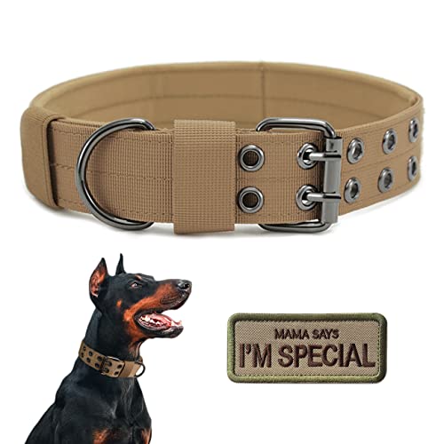 Taktisches Hundehalsband, Militär, verstellbar, weiches Nylon, K9-Trainingshalsband mit Aufnäher, robuste Metallschnalle, Halsbänder für mittelgroße und große Hunde (M, Braun) von Periflowin