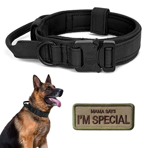 Periflowin Taktisches Hundehalsband mit Griff, Militär-Hundehalsbänder, verstellbares Trainingshalsband, weiches Nylon, Hundehalsband und robuste Metallschnalle für mittelgroße und große Hunde, mit von Periflowin