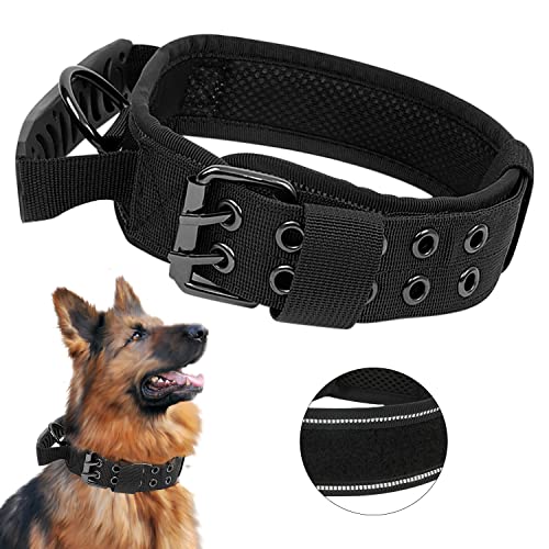 Upgrade Taktisches Hundehalsband Mit Kontrollgriff, Weich Gepolstertes Nylon Hundehalsband Verstellbare Halsband für Mittlere Große Hunde - Reflektierend für das Training von Periflowin