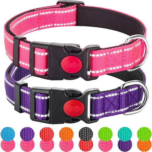 Hundehalsband, reflektierend, Nylon, langlebig, weich gepolstert, Neopren, für männliche und weibliche Hunde, Rosa, Lila, S, 2 Stück von Perperqer