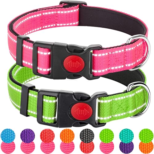 Reflektierendes Hundehalsband für kleine Hunde, Mädchen, Jungen, Nylon, langlebig, weich gepolstert, Neopren, für männliche und weibliche Hunde, mit Schnellverschluss-Sicherheitsschnalle, Rosa, Grün, von Perperqer