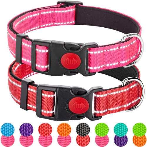 Reflektierendes Hundehalsband für kleine Hunde, Mädchen, Jungen, Nylon, langlebig, weich gepolstert, Neopren, für männliche und weibliche Hunde, mit Schnellverschluss-Sicherheitsschnalle, Rosa, Rot, von Perperqer