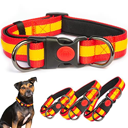 Liquiditacion Hundehalsband mit spanischer Flagge V2 > Strapazierfähiges Nylon mit weicher Neoprenpolsterung und Sicherheitsverriegelung (mittelgroß 30-50 cm) von PerroViajero