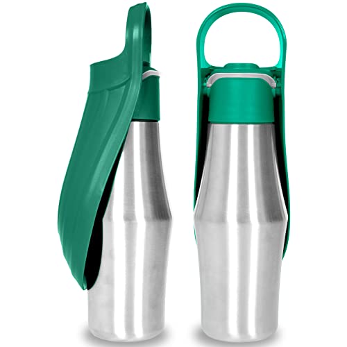 Hunde-Wasserflasche, tragbarer Hunde-Wasserflaschenspender – 765 ml Edelstahl, auslaufsichere Wasserflasche für Hunde unterwegs, Spazierengehen, Wandern und Outdoor-Aktivitäten (grün) von Persure