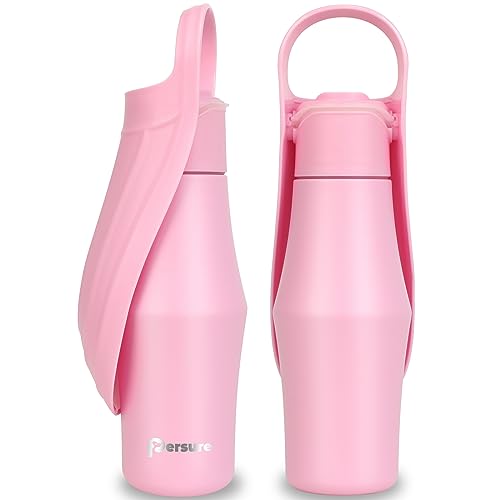 Hundewasserflasche, tragbarer Hundewasserflaschenspender - 765 ml Edelstahl auslaufsichere Wasserflasche für Hunde unterwegs, perfekt für Reisen, Spazierengehen, Wandern und Outdoor-Aktivitäten (Rosa) von Persure