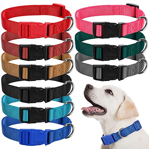 Verstellbares Hundehalsband für mittelgroße Hunde, weiches Nylon-Hundehalsband mit Schnellverschluss-Schnalle, Großpackung für Hunde, Spazierengehen, Laufen, Training (groß, Retro-Farben), 9 Stück von Perthlin