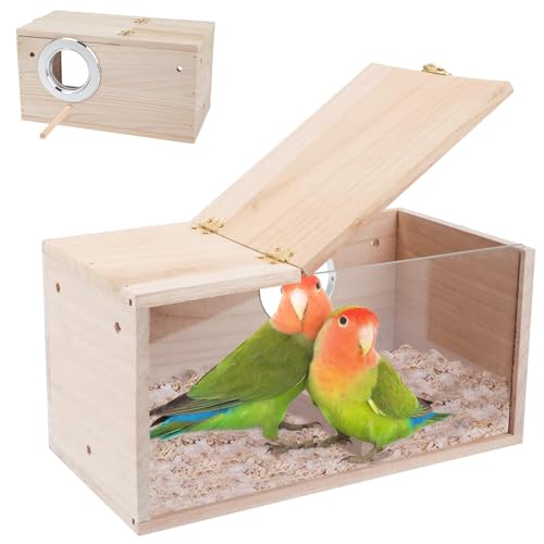 Perttypet Wellensittich Nistkasten, Hölzerne Vogelzuchtbox Transparente Design, Vogelzucht Brutkasten Vogelhaus für Kleine Vögel Wie Finken, Wellensittiche, Kanarienvögel Usw(Mittlere Größe) von Perttypet