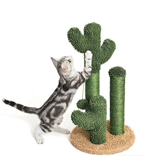 Pesofer Cactus Kratzbaum Katzenkratzbaum für Katzen mit 3 Kratzstäben und baumelnden Ball für Kätzchen Medium von Pesofer