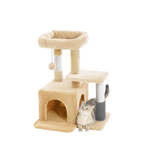 Pesofer Katzenbaum Katzenhöhle klein mit Sisal-Kratzbaum und Massagestamm Beige von Pesofer