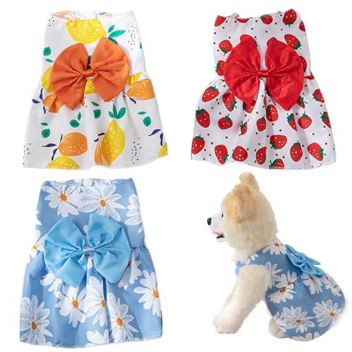 Pesoncarl 3 PCs Welpe Kleidung für kleinse Hunde Mädchen süße Bogen weibliche kleinse Haustierkabel Kleid atmungsaktive Sommer Ärmellose Hund Prinzessin Kleid für Katze, Kaninchen von Pesoncarl