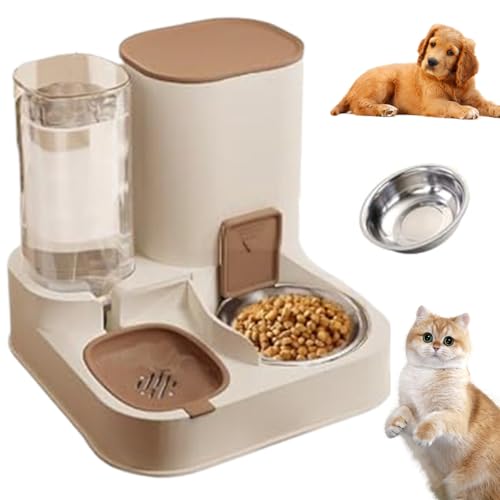 Automatische Katzenfutterautomaten 2 in 1 Edelstahl- und PP -Katze -Feeder- und Wasserspender Abnehmbarer Katzenfutterspender für kleine Hunde und Katzen braune, automatische Futtermittel von Pesoncarl