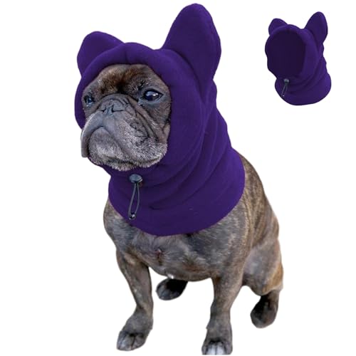 Hund Snood mit Ohren Wärme Polar Fleece Hundeohrmuffs Lärmschutz Ohrhülle mit Kordelangstlinderung lila Kopfwickel für den Winter, m von Pesoncarl