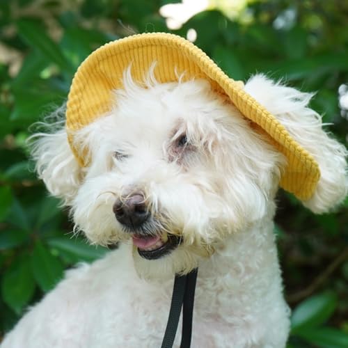 Pesoncarl Hund Sonnenhut, Verstellbarer Hundebahnhut mit Ohrlöchern, Sonnenschutzhund Strandhut mit runden Krempe, tragbare Hundeshüte für Hunde 3,5-7,5 kg, Gelb, Hund Cowboy Hut von Pesoncarl