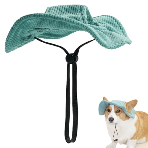 Pesoncarl Hund Sonnenhut, Verstellbarer Hundebahnhut mit Ohrlöchern, Sonnenschutzhund Strandhut mit runden Krempe, tragbare Hundeshüte für Hunde 3,5-7,5 kg, grün, Hund Cowboy Hut von Pesoncarl