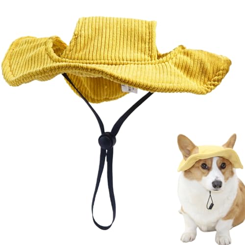 Hund Sonnenschutz, Hund Sonnenhut, Verstellbarer Hundebahnhut mit Ohrlöchern, Sonnenschutzhund Strandhut mit rundem Rand, tragbare Hundeshüte für Hunde 3,5-7,5 kg, Gelb gelb von Pesoncarl