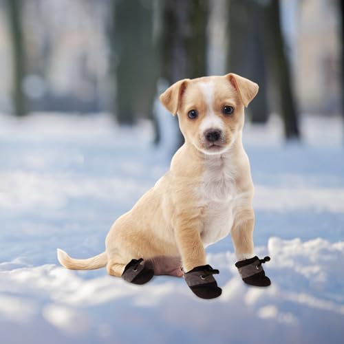 Pesoncarl Hundeschneestiefel, Hundeschuhe für den Winter, wasserresistente Hundefälle, 4pcs Anti-Schlupf Hundepfotenabdeckungen, warme Fleece Hundestiefel mit Anpassungsband Welpenschuhen größe 6 von Pesoncarl