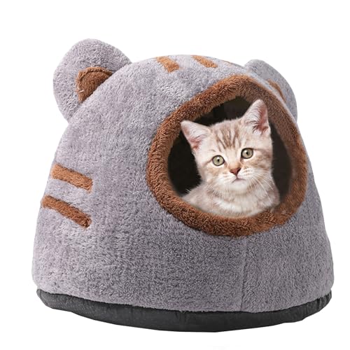 Katzenbett, Höhle, Katzensitzstange, verdecktes Katzenbett, warm, abnehmbar, mit gepolstertem Kissen, halbgeschlossene Katzenbetten für Innenkatzen, flauschiger Bärenkopf-Kätzchenbett von Pesoncarl