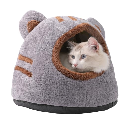 Pesoncarl Katzenbetthöhle, Katzenplatz, bedecktes Katzenbett warm abnehmbares mit gepolstertem Kissen, Katzenbetten für Innenkatzen Flauschiger süßer Bärenkopfkätzchen für Katzen innerhalb von 7,5 kg von Pesoncarl