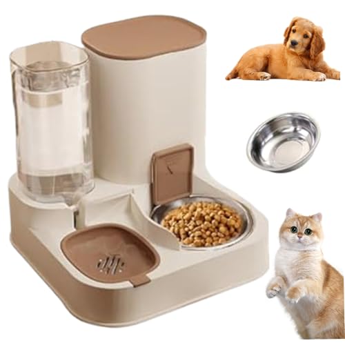 Katzenfutterhäuse, automatische Katzenfuttermittel 2 in 1 Edelstahl- und PP -Katze -Feeder und Wasser großer Kapazitätspender Abnehmbarer Katzenfutterspender für kleine Hunde und Katzen Braun von Pesoncarl