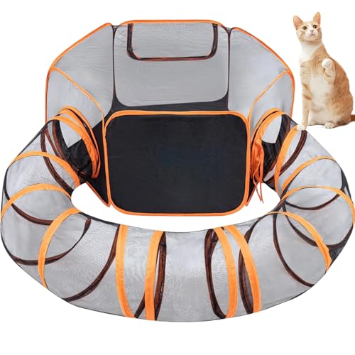 Katzentunnel mit Zelt, Katze Outdoor Gehäuse Faltbare tragbare Outdoor Katzentunnel Käfig Freien Außenkatze Spielstall für Innenkatzen, Hamster, Meerschweinchen, Kaninchen von Pesoncarl