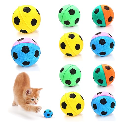 Pesoncarl 10pcs Katzenballspielzeug, 1,6 Foam Schwamm Fußballkatze Spielzeug interaktive Katzenbälle Buntes Katzenfußball Spielzeug Sportball für Innenkatzen (zufällige Farbe) von Pesoncarl