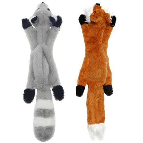 Pesoncarl 2pcs Hundeplüschspielzeug, Waschbär und Fuchsform kein Füllhundhund -Quietsch -Spielzeug, 18x6 -Zoll von Pesoncarl