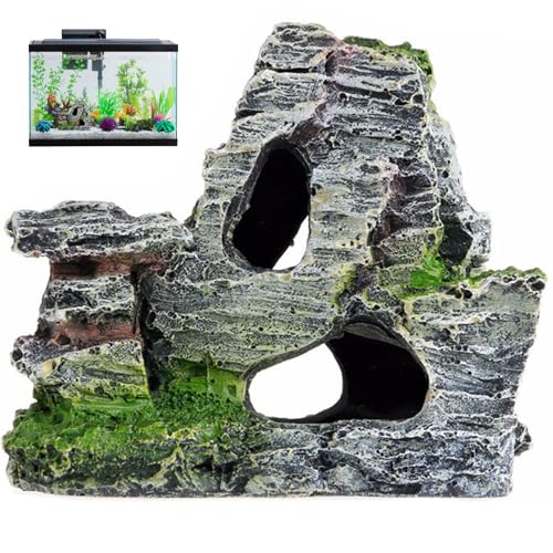 Pesoncarl Aquariumhöhle, Harz Reptile Felsstein, 3, 5x2x3.9 Schlangenblenden, Simulation Felshöhle Versteck für Schildkröten Eidechsen Schlangen Krabben Krabben, Fischtank -Terrarium -Dekoration von Pesoncarl