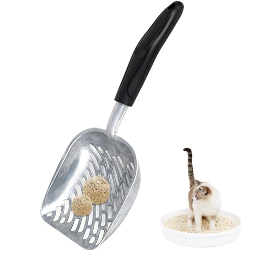 Pesoncarl Katzenstreu Schaufel, 0,5 cm feiner Netzstreu Scoop, 14 x 5 x 2 Zoll großer Katzenstreu Schaufel, einfache Wäsche mit Nicht Stick Aluminiumlegierung Katzenstreu Scoop mit hängenden Loch von Pesoncarl