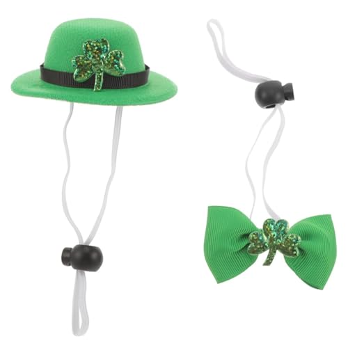 St. Patricks Day Kostüm, 2pcs Green Dog Top Hut und Hundehalsband, Katzenbowtie mit verstellbarem Riemen, Katzenkleidung für Hunde Katzen Welpe Kätzchen von Pesoncarl