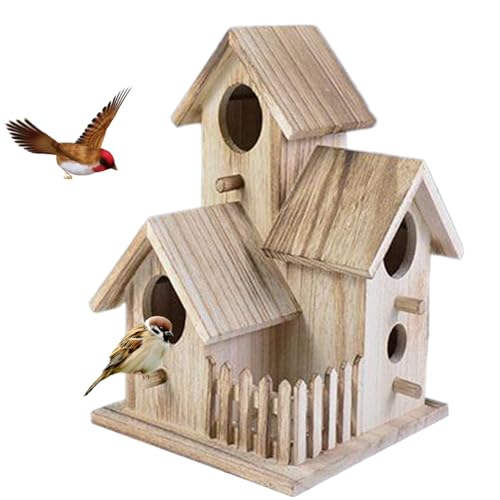 Vogelhäuser für außen, 3 in 1 Holzvogelhaus mit Hintertür, Flexible Installation wetterfestes Vogelhaus für Garten, Veranda oder Baumobert von Pesoncarl