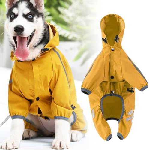 Hunde-Regenmantel, vierbeinig, einteilig, wasserdicht, mit Beinen, Jumpsuit, Regenmäntel mit reflektierenden Streifen, Outdoor-Haustier-Regenjacke, Kapuzenregenjacke für S, M, L von Pessrrtewg