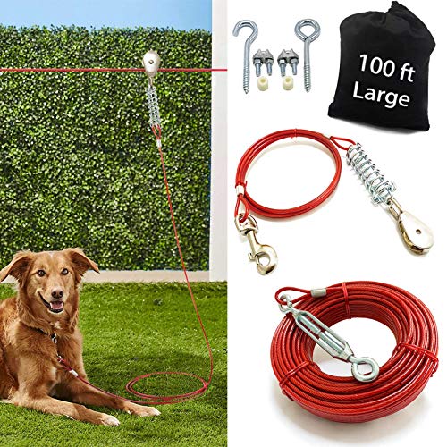 Robustes Antennen-Hunde-Trolley-System für kleine bis große Hunde – Hunde-Laufkabel 30,5 m/22,9 m Zipline mit 3 m Läuferkabel, ideal für Hof, Camping, Outdoor, Rot, 22,9 m für einen Hund bis zu 56,7 von Pestairs