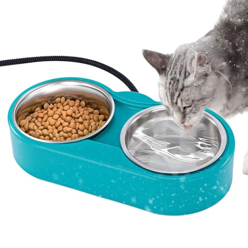 Pet Baby Beheizter Wassernapf für Katzen, Outdoor-Beheizter Futternapf für Haustiere mit 2 Edelstahlnäpfen, 1,4 l, Winter-Feral-Katzen-Futterstation – kein gefrorenes Futter oder Wasser mehr von Pet Baby