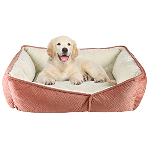 Hundebett / Hundesofa, mittelgroß, weich, warm, gesteppt, rutschfeste Unterseite, Korallenrot, 60 x 50 x 20 cm von Pet Brands