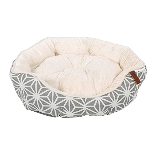 Pet Brands Hundebett, beruhigendes Hundebett mit warmem Plüsch-Innenfutter und wendbarem Innenkissen, L-70 x 65 x 18 cm, Grau von Pet Brands