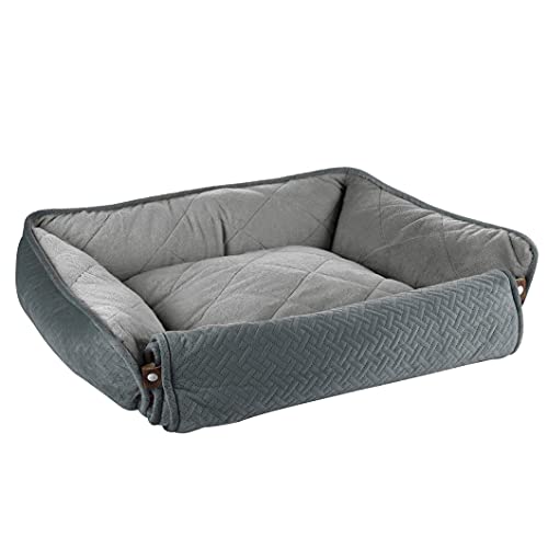 Pet Brands Hundematte, Sofa, luxuriöses, weiches, gestepptes Haustierbett, aufrollbare Decke, Rutschfester Boden, geeignet für Katzen und Hunde, Grau – 60 x 50 x 18 cm von Pet Brands