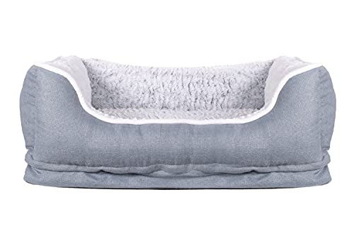 Pet Brands Kleines Hundebett, Katzenbett, neutrales, superweiches Flauschiges Schlafsofa, maschinenwaschbar, rechteckig, Welpenbett, kleine Rassen Hunde oder Katzen, Grau – 54 x 40 x 20 cm von Pet Brands