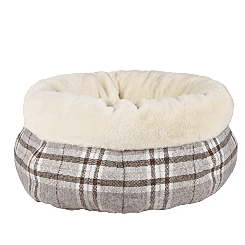 Pet Brands Kuschelbett für Katzen, Schottenkaro, Iglu, gemütlich, mit warmem Plüsch-Innenfutter, 48 x 48 x 25 cm, Grau von Pet Brands