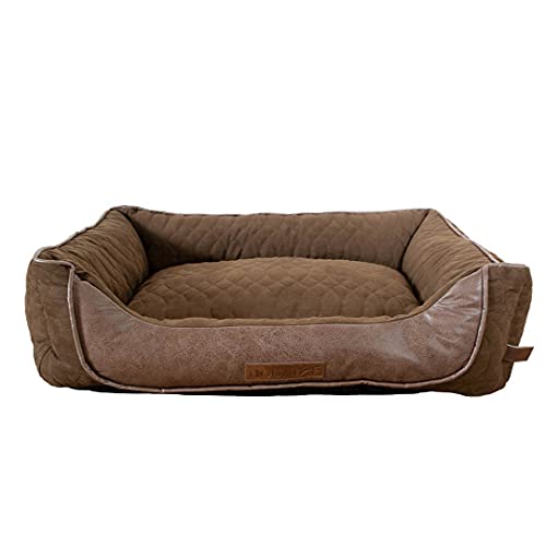 Pet Brands Mittelgroßes Hunde-/Welpen-Sofa, Haustierbett, gesteppt, mit Kunstleder-Panel, 60 x 50 x 20 cm, Braun von Pet Brands