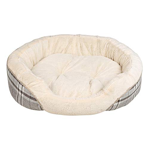 Pet Brands Rundes ovales Hundebett, graues Karomuster, waschbar, Donut-Hundebett, warmes Plüsch-Innenfutter, 65 x 50 x 20 cm (L x B x H) von Pet Brands