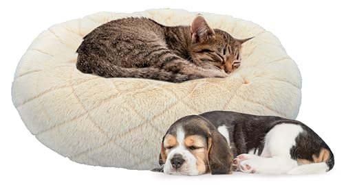 Pet Comfort Hundebett/ Katzenbett - Donut - Kissen - Sofa - für Katzen und kleine Hunde - Flauschig - Waschbar - Ø46cm - Beige von Pet Comfort