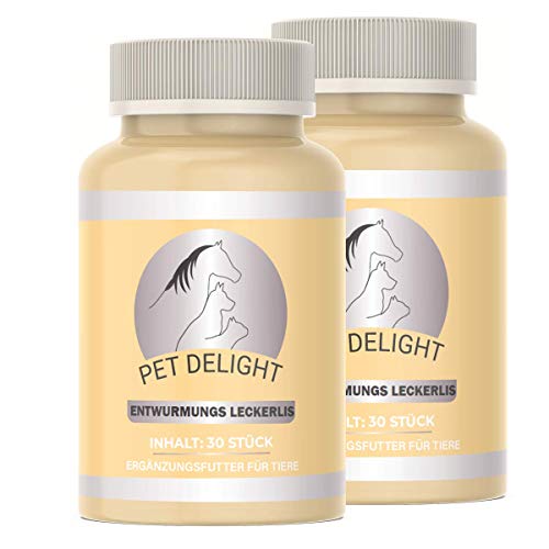 Pet Delight 2 Packungen Sparpaket Wurm Leckerlis, das pflanzliche Mittel für Hunde und Katzen als natürliche Wurmkur - Hund + Katz & Vögel - Animal & Dog Dewormer, Wurm von Pet Delight