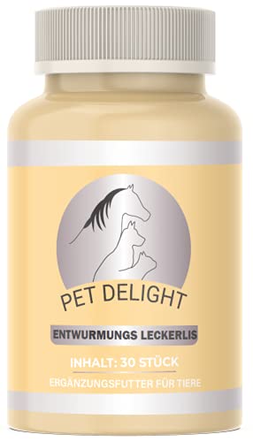 Pet Delight Wurm Leckerlis, das pflanzliche Mittel für Hunde und Katzen als natürliche Wurmkur - Hund + Katz & Vögel - Animal & Dog Dewormer, Wurm (1 Packung) von Pet Delight