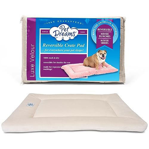 Pet Dreams Hundekäfigbett – umweltfreundliche Bettwäsche für Hunde, die originale Hundeboxen-Pad/Zwingermatte, ultraweiches Hundebett, wendbare Matten, ungiftiges, waschbares Hundebett (elfenbeinfarben, kleine 61 cm große Kistenpolster) von Pet Dreams