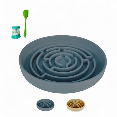 Slow Feeder Hundenäpfe - Labyrinth Hund Slow Feeder Schüssel mit Saugnapf - Langsam Fressen Hundenapf mit Bürste, Spatel - BPA-Frei Silikon Hundefutternapf - Rutschfester Slow Dog Feeder zur von Pet Essentials