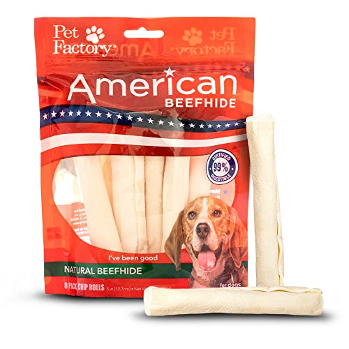 Pet Factory American Beefhide Hunde-Kauleckerlis, 12,7 cm, natürlicher Geschmack, 8 Stück/1 Packung von Pet Factory