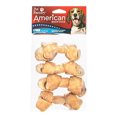 Pet Factory American Beefhide Hunde-Kauleckerlis mit geknoteten Knochen, Hühnergeschmack, 10,2–12,7 cm, 4 Stück pro Packung von Pet Factory